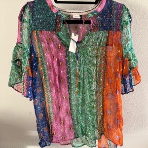 Anthropologie NWT colorful sheer blouse XS